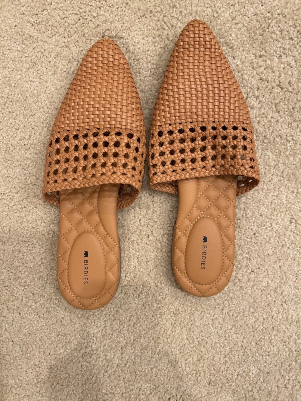 Birdies | The Goldfinch Woven Slide | Toffee | Pointed Toe Mule | Size 9